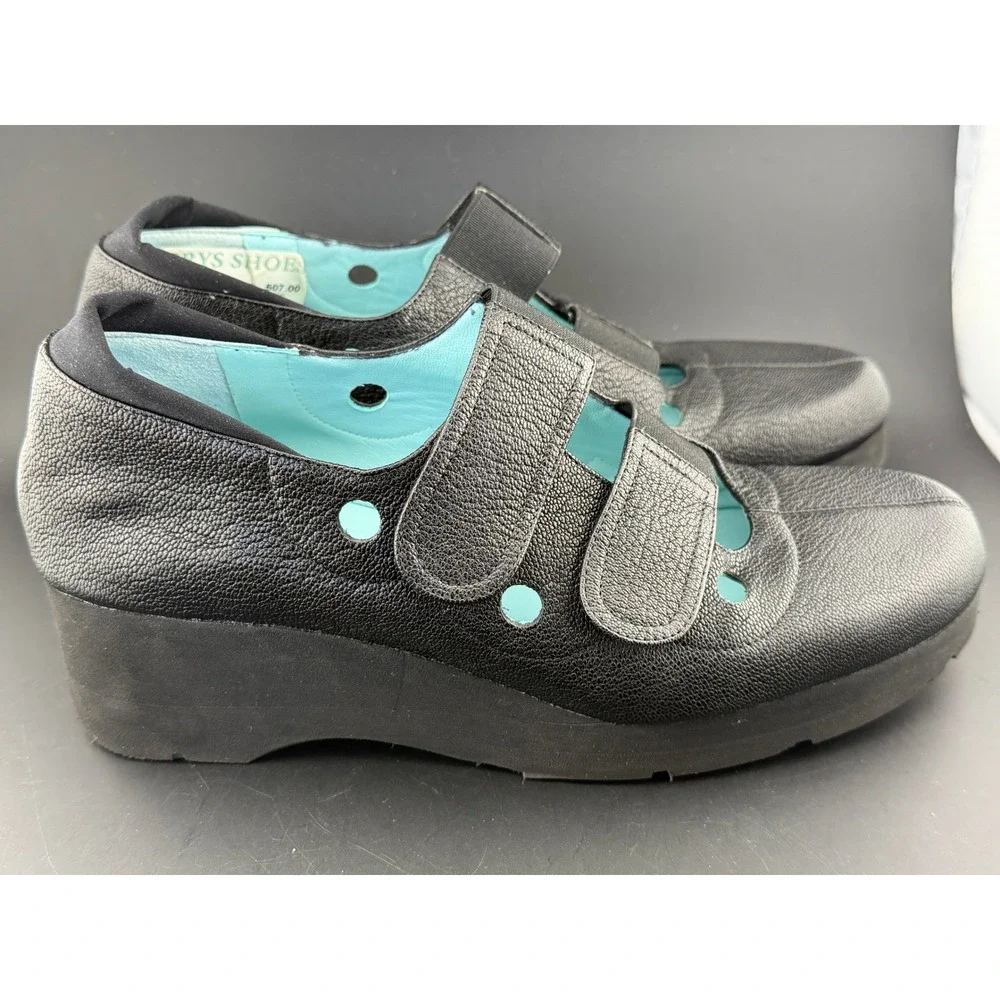 Thierry Rabotin Daisy Wedge Shoes-Black Leather, Made in Italy, Womens 6.5/37